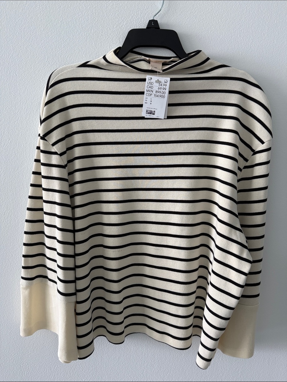 H&M Cream and Black Striped Long Sleeve Tee